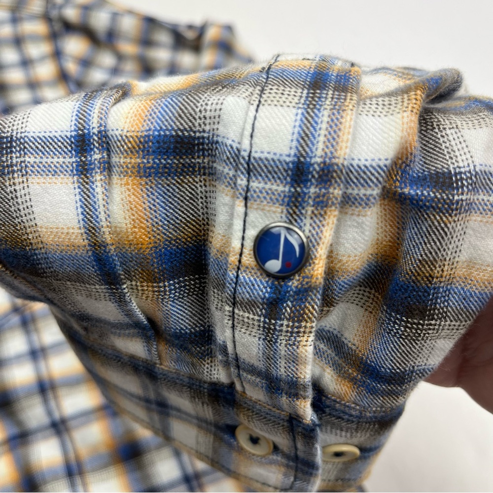 32 Bar Blues Mens Blue Yellow‎ Black White Plaid Long Sleeve Shirt Large *FLAWED - Picture 13 of 14